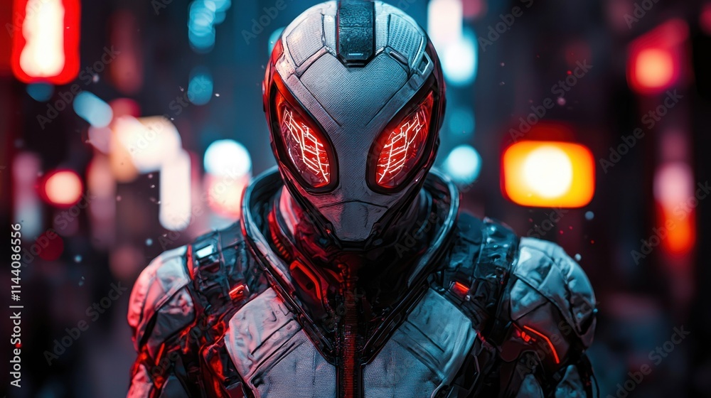 Futuristic character in a neon-lit urban setting. Futuristic character in a neon-lit urban setting.