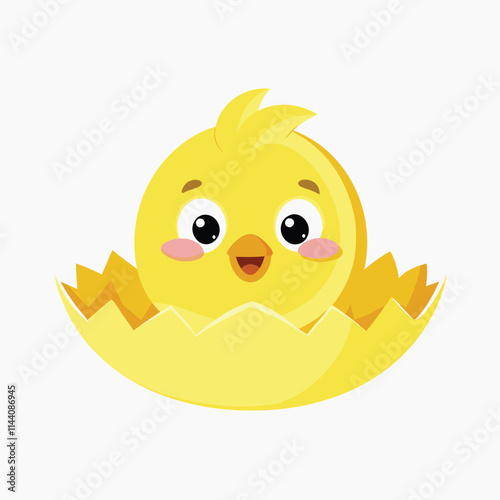 Chicken hatching stages. Newborn little cute chick, small baby bird emergence from egg, cracked shell in laying hens nest. Vector illustration