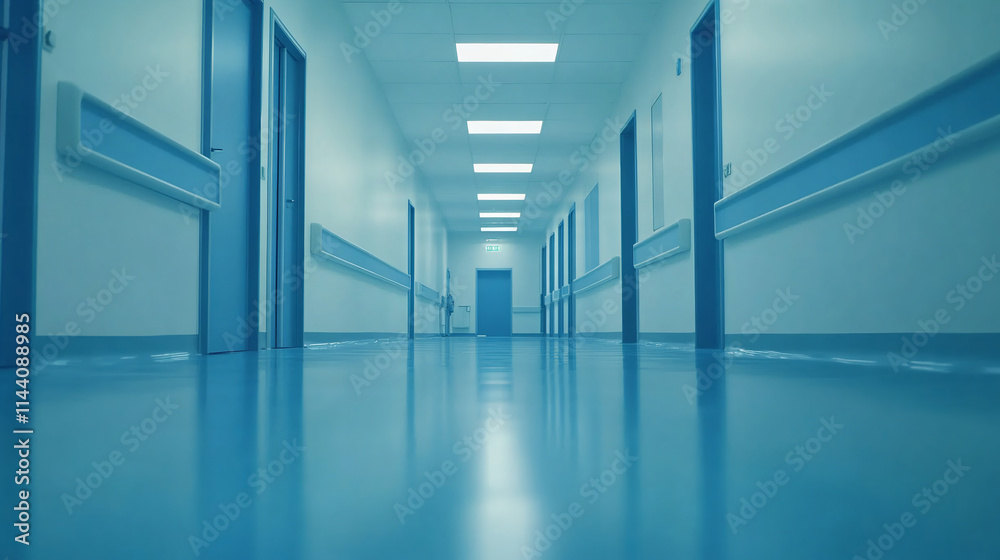 Obraz premium A Hospital Hallway Highlighting the Motion of Healthcare Professionals and Crisp Foreground Details 