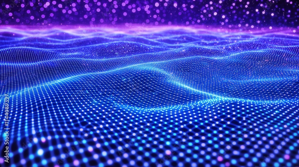 Mesmerizing Futuristic Geometric Landscape with Glow Particle Texture Overlay Mesmerizing Futuristic Geometric Landscape with Glow Particle Texture Overlay