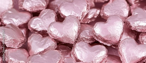 Heart shaped chocolates in pink foil perfect for romantic occasions and gifts celebrating love and affection on special days photo