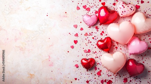 Romantic Scene with Heart Shaped Balloons in Pastel Hues