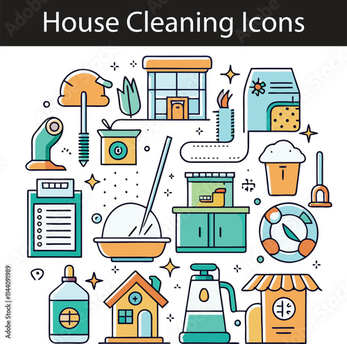 Home cleaning icons . Clean up the house