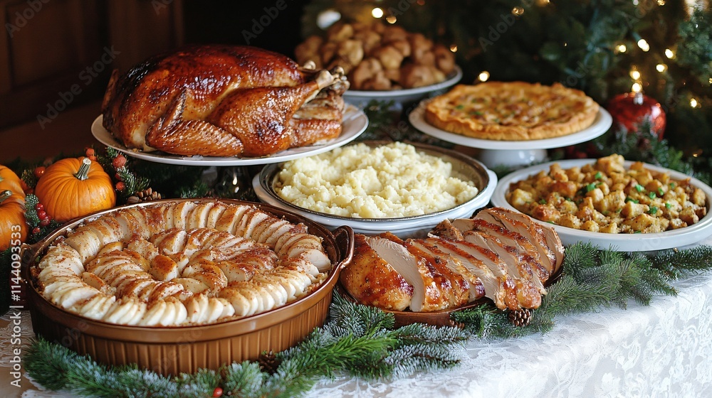 Traditional American Christmas festive table Traditional American Christmas festive table