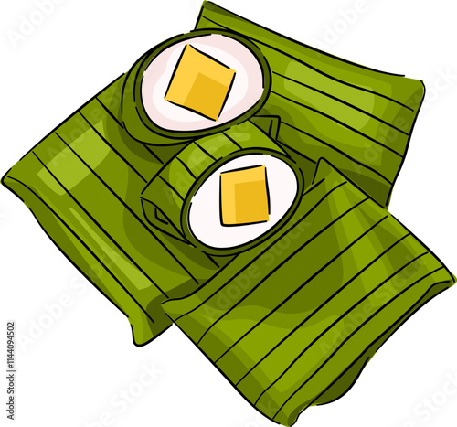 Nagasari Indoneisia Traditional Food. Hand drawn traditional food from Indonesia.. Asian traditional snacks.
