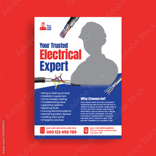 Electrical service editable print flyer or poster template, Electrician and Electrical Company or Home Appliance Repair Service leaflet brochure design