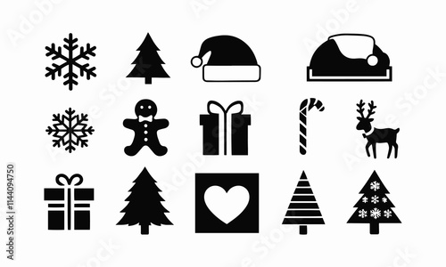 Modern vector-style illustration of Christmas-themed silhouettes, easily editable.