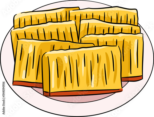 Bika Ambon Indoneisia Traditional Food. Hand drawn traditional food from Indonesia.. Asian traditional snacks.