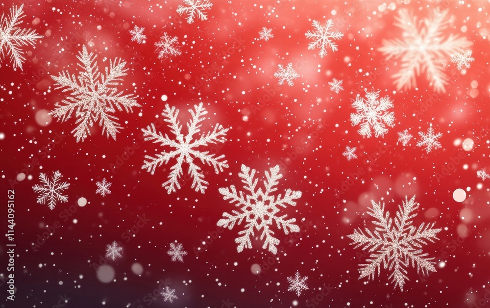 A modern red background with bold white snowflake patterns and subtle sparkles A modern red background with bold white snowflake patterns and subtle sparkles