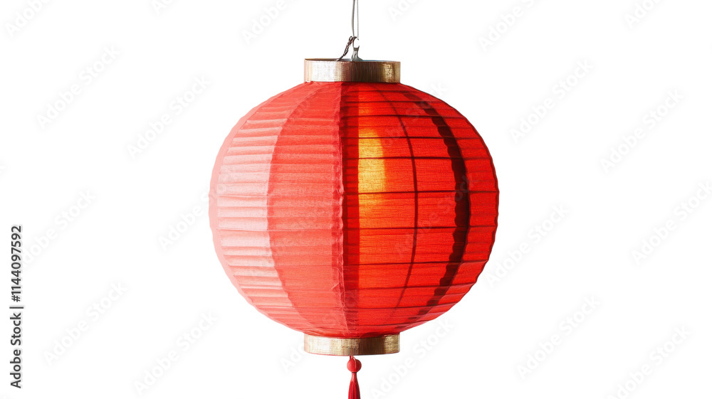 Obraz premium Elegant Bright Red Decorative Paper Lantern Enhancing Festive Atmosphere for Celebrations and Events.