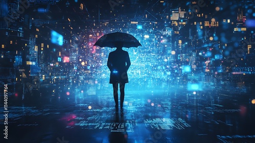 protecting from a storm of abstract digital information and challenges concept