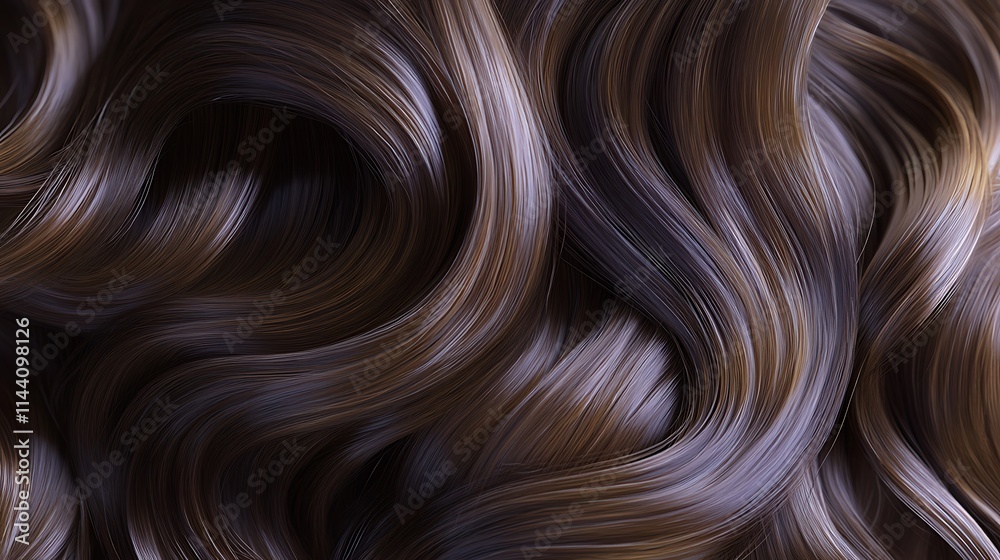 Wavy brown hair digital painting in flowing realistic style. AI Generated