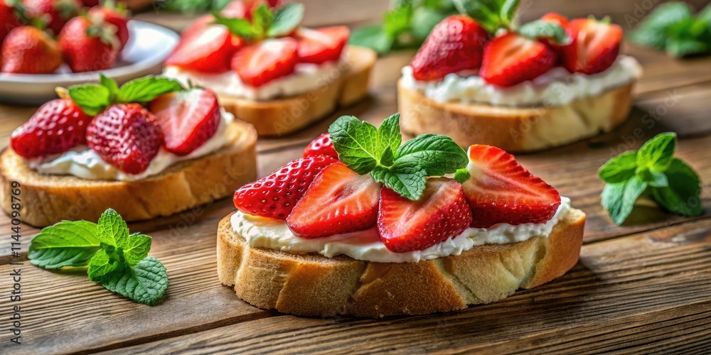 Sweet ricotta, juicy strawberries, toasted bread: a simple summer snack.