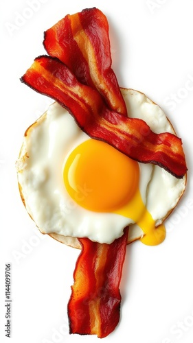 Crispy bacon strips placed over sunny side up egg on a plate ready for breakfast enjoyment at home photo