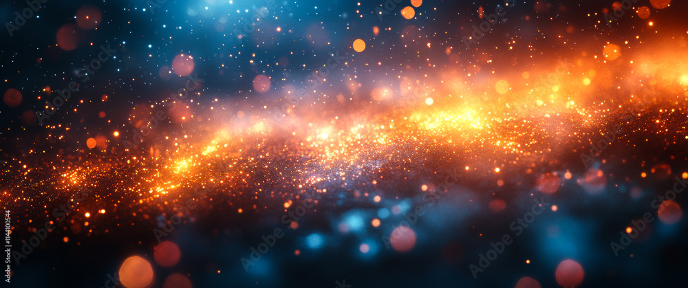 Obraz premium Colorful particles form stars. Vibrant cosmic landscape illuminated by stars and galactic dust in deep space