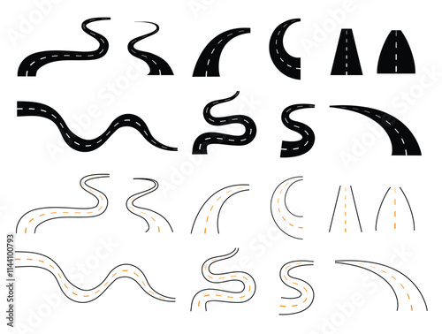 Road in perspective, road route with curves