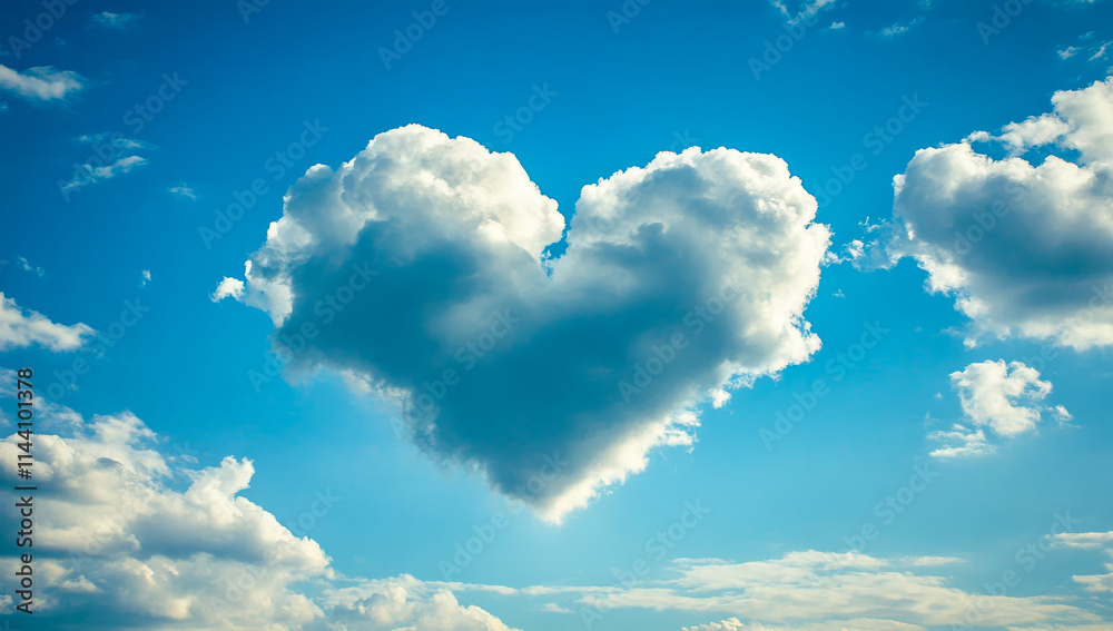 Heart cloud floats in the sky. Heart-shaped cloud formation in a bright blue sky during the day Heart cloud floats in the sky. Heart-shaped cloud formation in a bright blue sky during the day