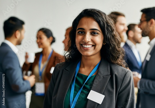 Indian Businesswoman at Networking Event with Diverse Professionals, Promoting Collaboration and Communication