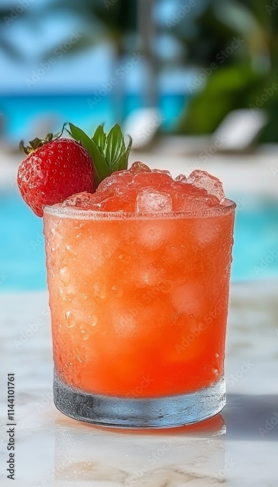 Strawberry Cocktail, Poolside Paradise A Refreshing Summer Delight with Tropical Vibes.