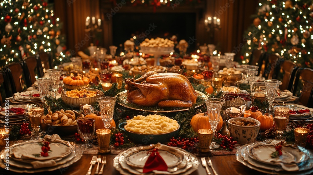 Fototapeta premium American Christmas turkey on the festive table