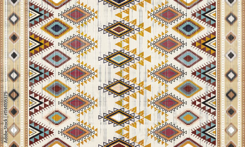 Navajo tribal vector seamless pattern. Native American ornament. Ethnic South Western decor style. Boho geometric ornament. Vector seamless pattern. Mexican blanket, rug. Woven carpet illustration