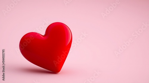 Vibrant love red heart isolated on pink background with empty space, romantic valentines day celebration bonding lover crush soulmate warmth