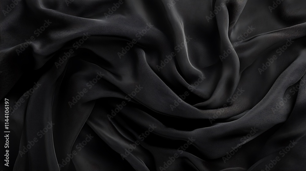 Fototapeta premium A black silk fabric with a very large folds. AI Generated