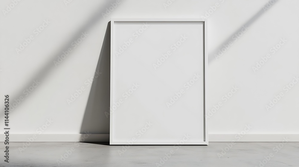Blank white frame on the floor in a white room. AI Generated Blank white frame on the floor in a white room. AI Generated