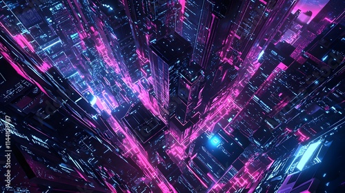 High-Tech Urban Design with Neon and Space Elements