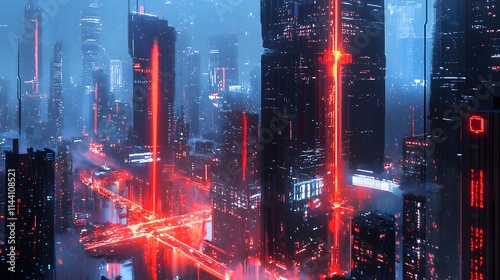 Modern City Design with Neon Accents and Tech Features