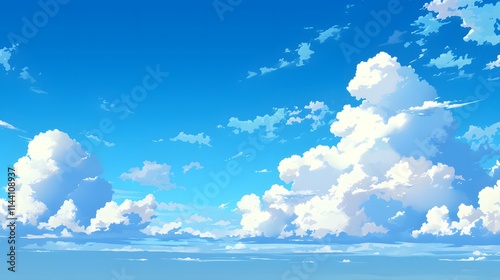 A clean anime-inspired vector background showcasing blue skies and fluffy clouds, perfect for wallpaper.