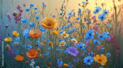 Painting Focusing on Wildflowers in Pastel Tones.