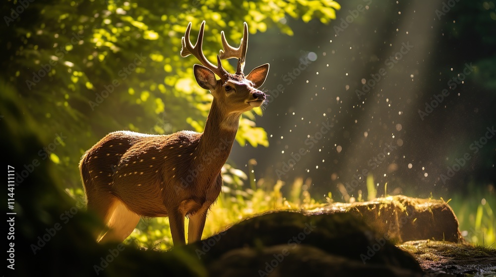 Majestic Deer in Sunlit Forest Majestic Deer in Sunlit Forest