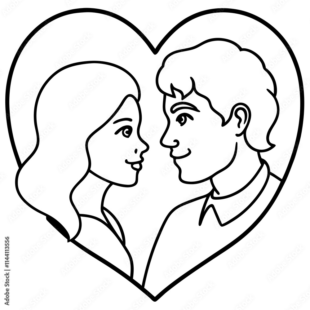 Romantic Line Art Couple in Heart Design Romantic Line Art Couple in Heart Design