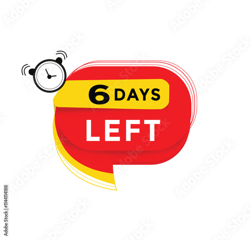 6 days left, sale web banner countdown promo deal timer template. vector illustration design label.