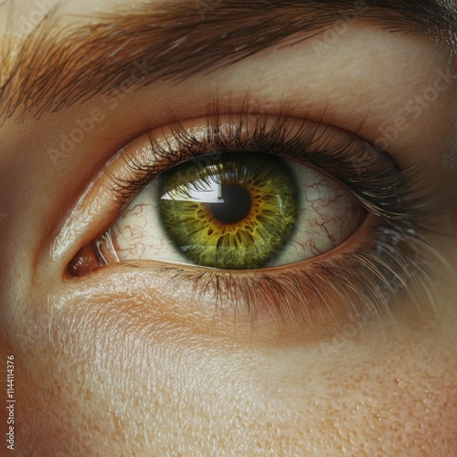 Close-up of a human eye with green iris and intricate detail photo