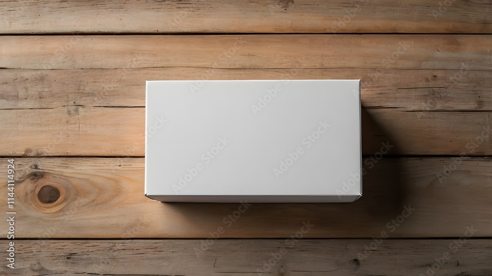 Minimal clean white cardboard box mockup on wooden surface. Isolated product packaging & branding presentation mockups design, container package carton branding Minimal clean white cardboard box mockup on wooden surface. Isolated product packaging & branding presentation mockups design, container package carton branding