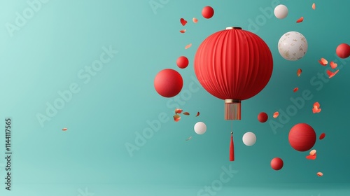 Festive Red Lantern with Colorful Decorations