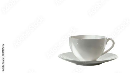 A Delicate Teacup with a Saucer on a White Background for Elegant Tea Time Settings and Fine Dining Decor.