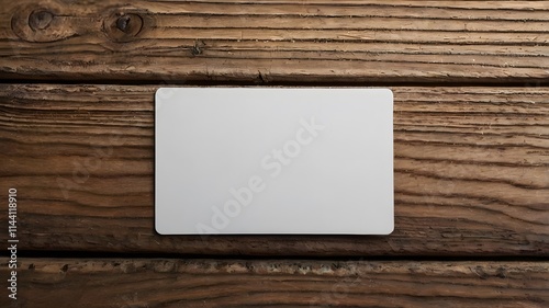 Blank white visiting card empty horizontal paper mockup on wooden natural patterned surface, clean minimal presentation mockups for design projects photo