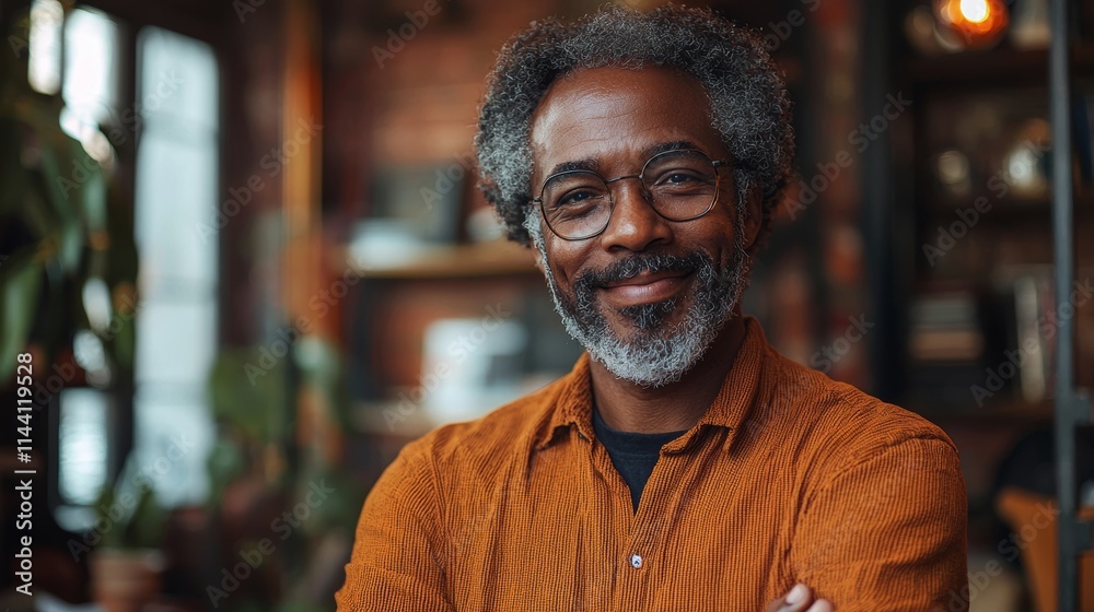 Portrait of a smiling man in a cozy indoor environment Portrait of a smiling man in a cozy indoor environment