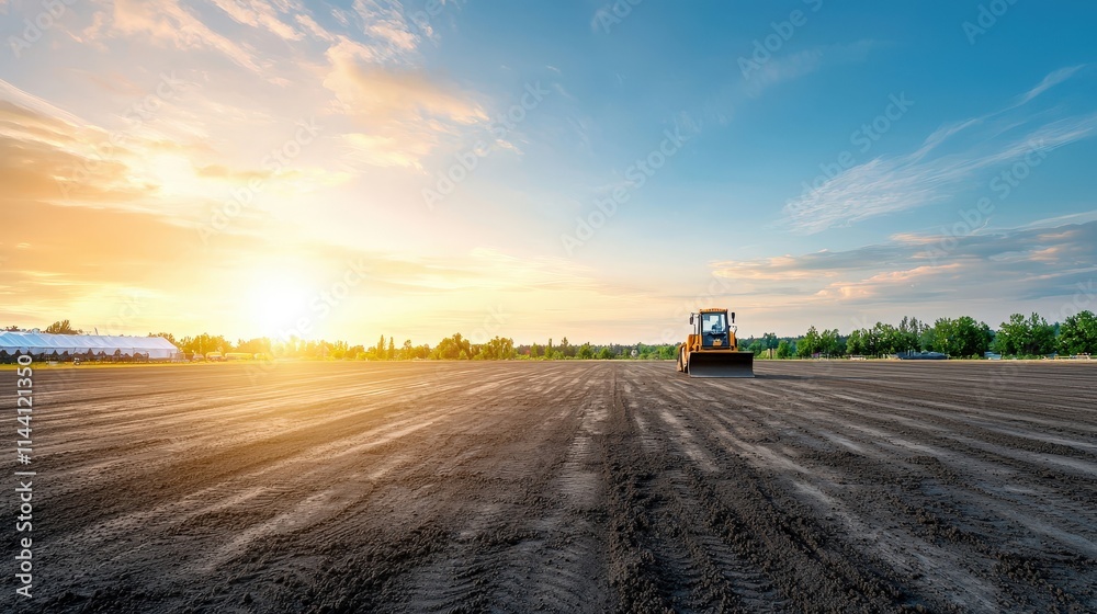 Sunset Over Freshly Plowed Agricultural Field Sunset Over Freshly Plowed Agricultural Field