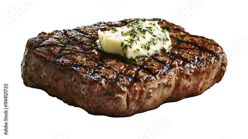 Butter Melting on Rib-eye Steak on Transparent Background, Isolated	