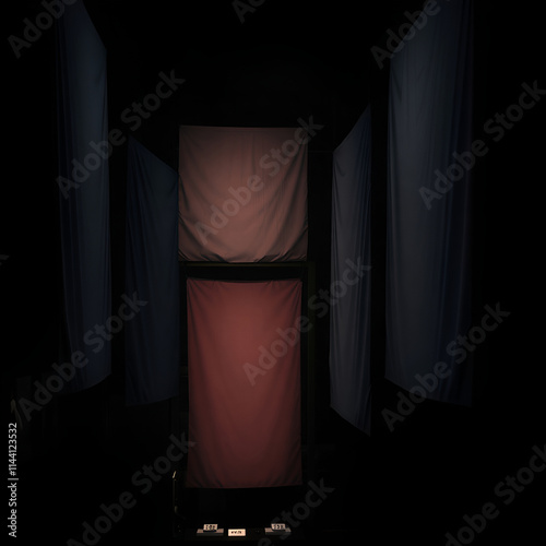 Banner boards viewed from a high angle using contrasting chiaroscuro lighting, deep shadows, elevated perspective.jpg
