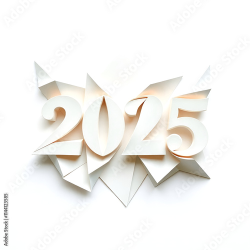 An intricate origami-style artwork depicting 2025. The image showcases folded paper, precise geometric forms, graceful elegance, and refined features.jpg