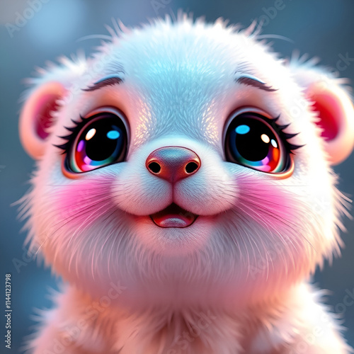 An adorable, charming image rendered in iridescent colors reflecting the light of 2025. Cute features are emphasized, showcasing iridescent highlights.jpg
