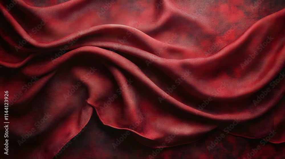 Fototapeta premium Red fabric draped in elegant waves.