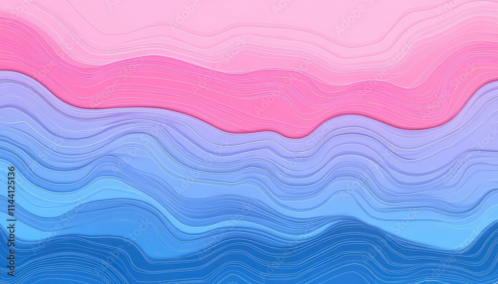 Fototapeta premium This image features a smooth, abstract design with flowing waves of pink, purple, and blue hues, creating a calming and visually appealing effect.