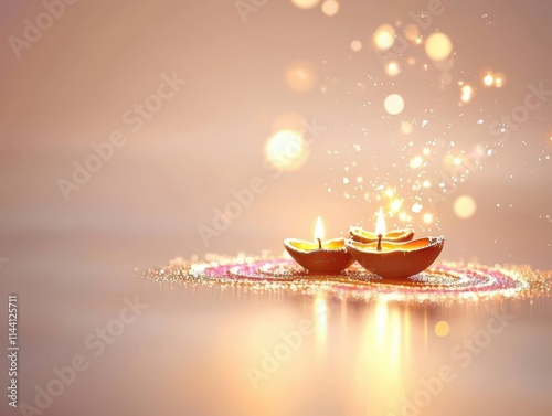 Lighting diwali lamps india festival celebration tranquil setting close-up view cultural tradition