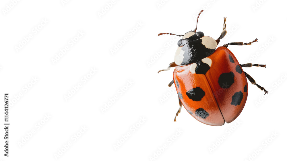 A Detailed Close-Up of a Ladybug with Distinct Black Spots on a White Background, Perfect for Nature-Themed Designs and Educational Materials. A Detailed Close-Up of a Ladybug with Distinct Black Spots on a White Background, Perfect for Nature-Themed Designs and Educational Materials.